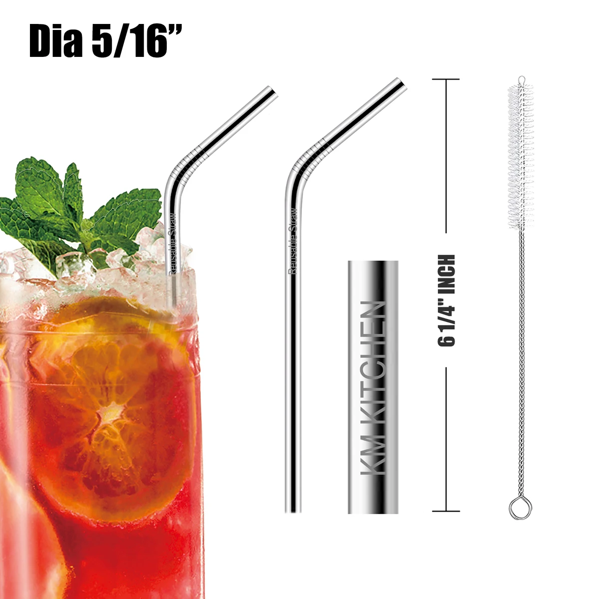 61/4"L 5/16"Dia Stainless Steel Straws 1