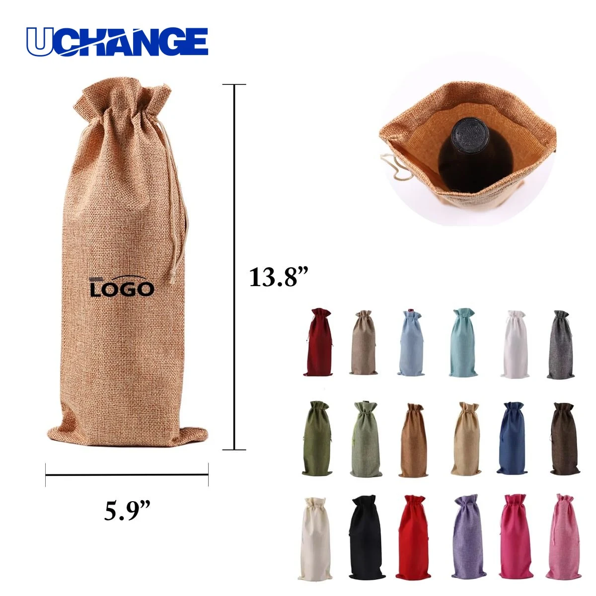 Burlap Drawstring Wine Bag Set 1