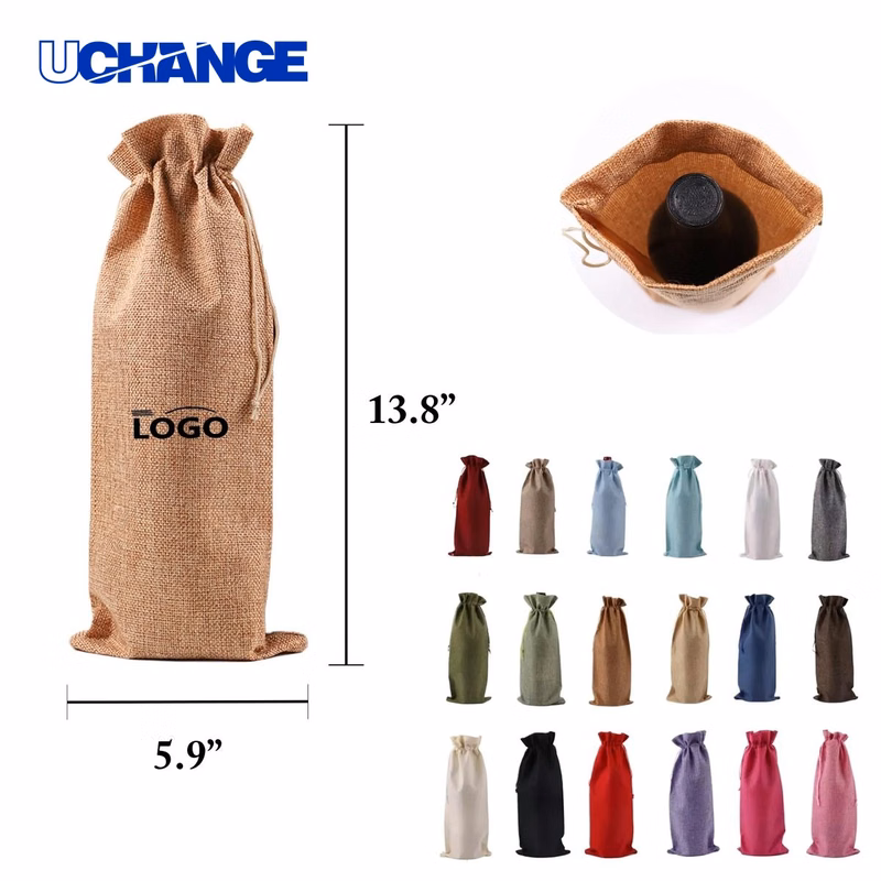 Burlap Drawstring Wine Bag Set