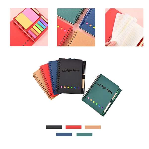 MOQ50 Spiral Notebook Lined Notepad With Pen And Sticky 1