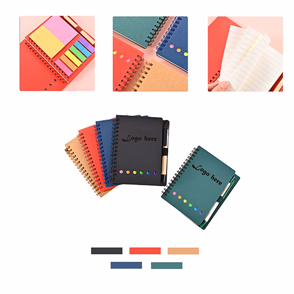 MOQ50 Spiral Notebook Lined Notepad With Pen And Sticky