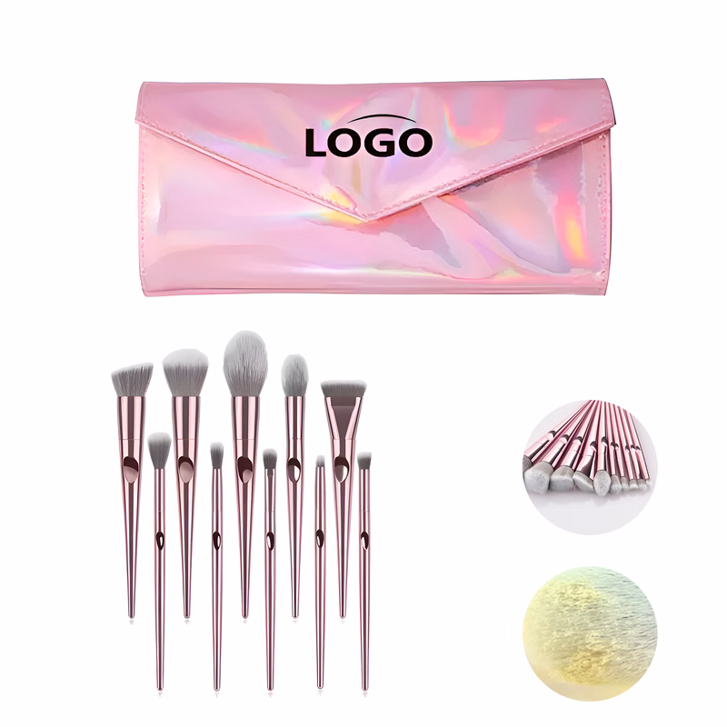 Custom 10pcs Pink Beauty Makeup Brush Set With Cosmetic Bag