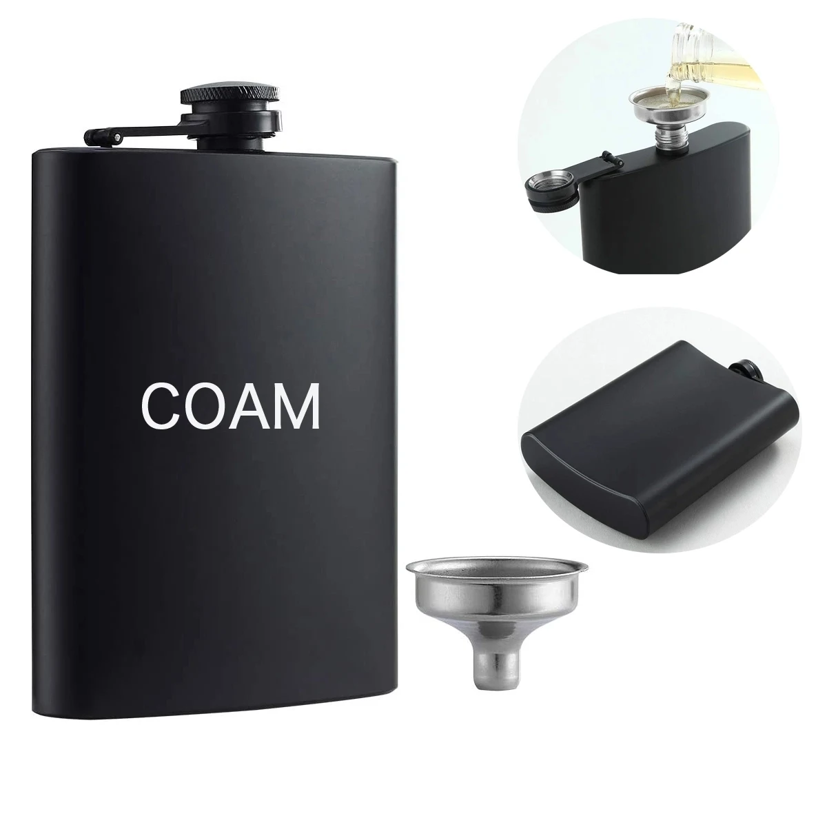 8 Oz Pocket Hip Flask With Funnel, custom water bottle with logo imprint 1