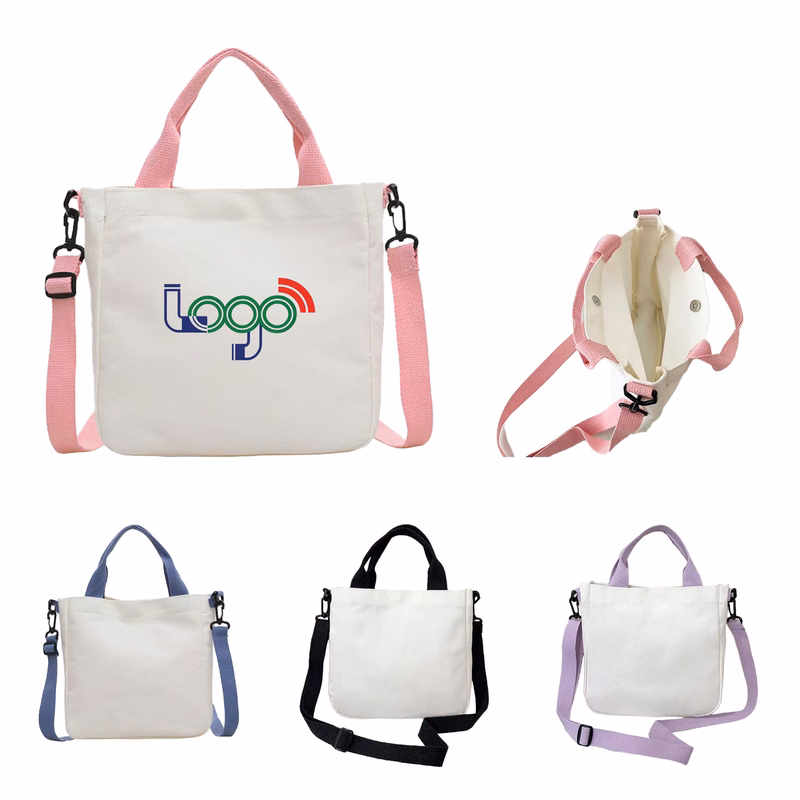 Plain Canvas Crossbody Shoulder Tote Bag with Custom Logo