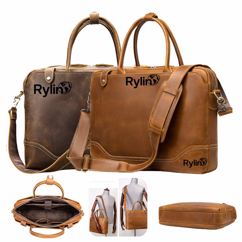 Genuine Leather Crazy Horse Retro Business Handbag