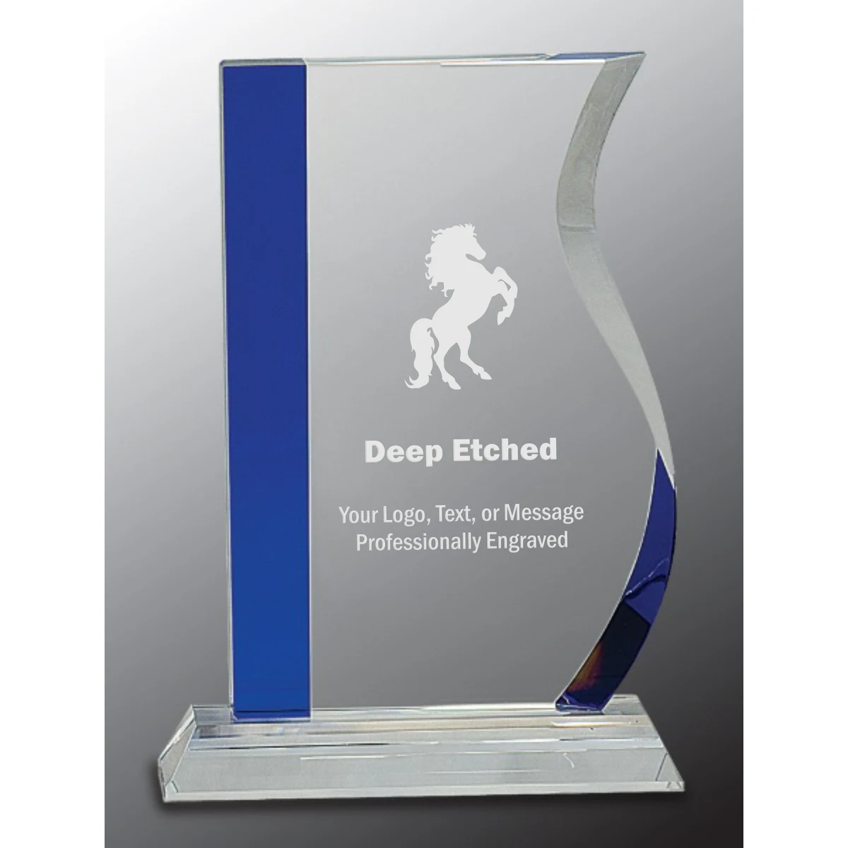7 1/4" Blue Edge Crystal Wave Award on Clear Base 1