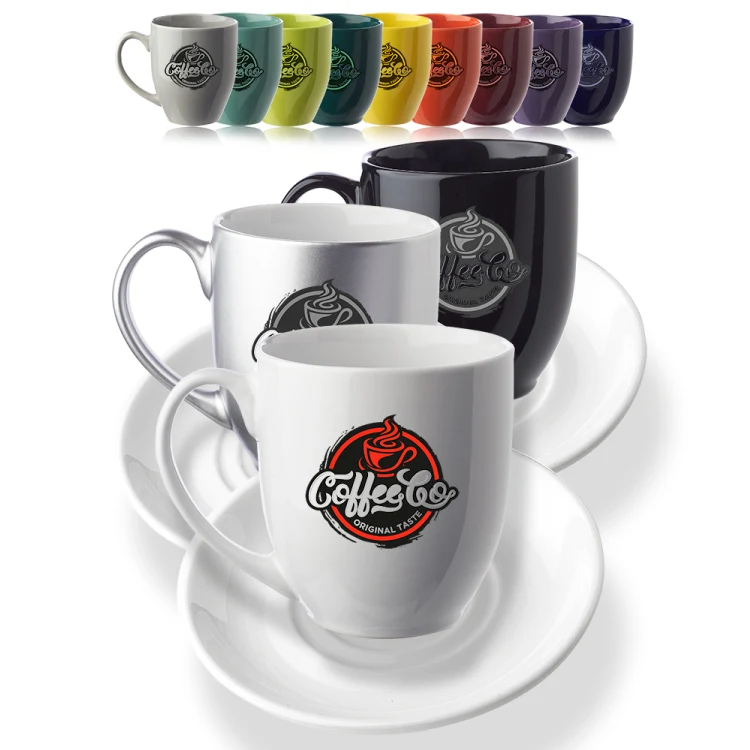 16 oz. Bistro Glossy Coffee Mug with Ceramic Coaster Set - Colors 1