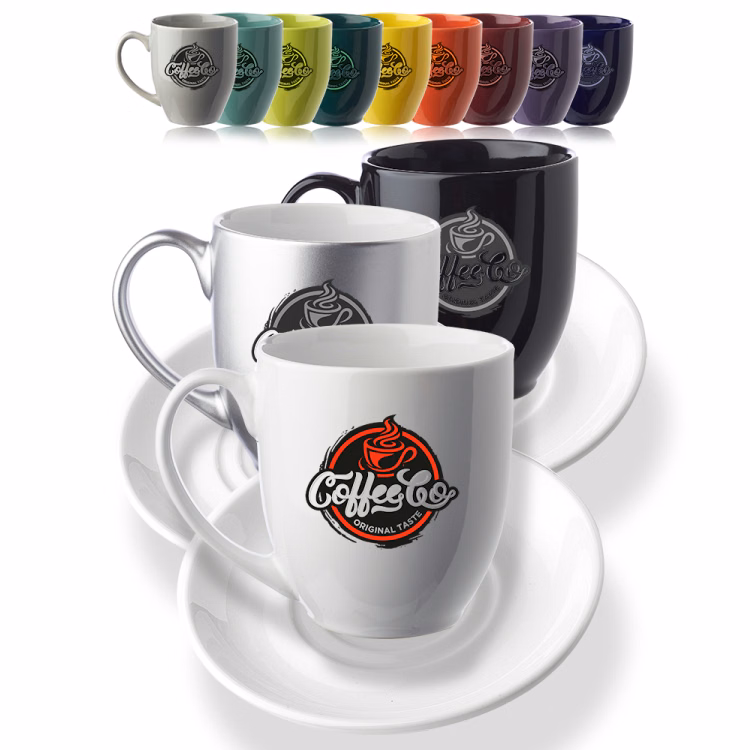 16 oz. Bistro Glossy Coffee Mug with Ceramic Coaster Set - Colors