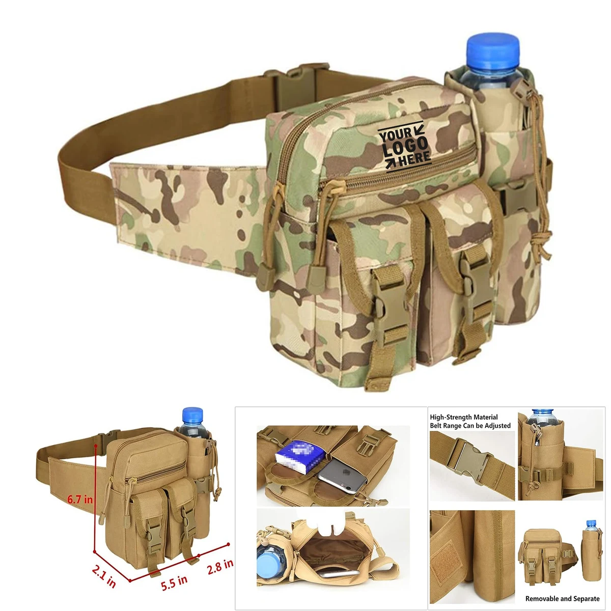 Camping Hiking Tactical Waist Bag Waterproof Utility Military Fanny Pack with Water Bottle Holder 1