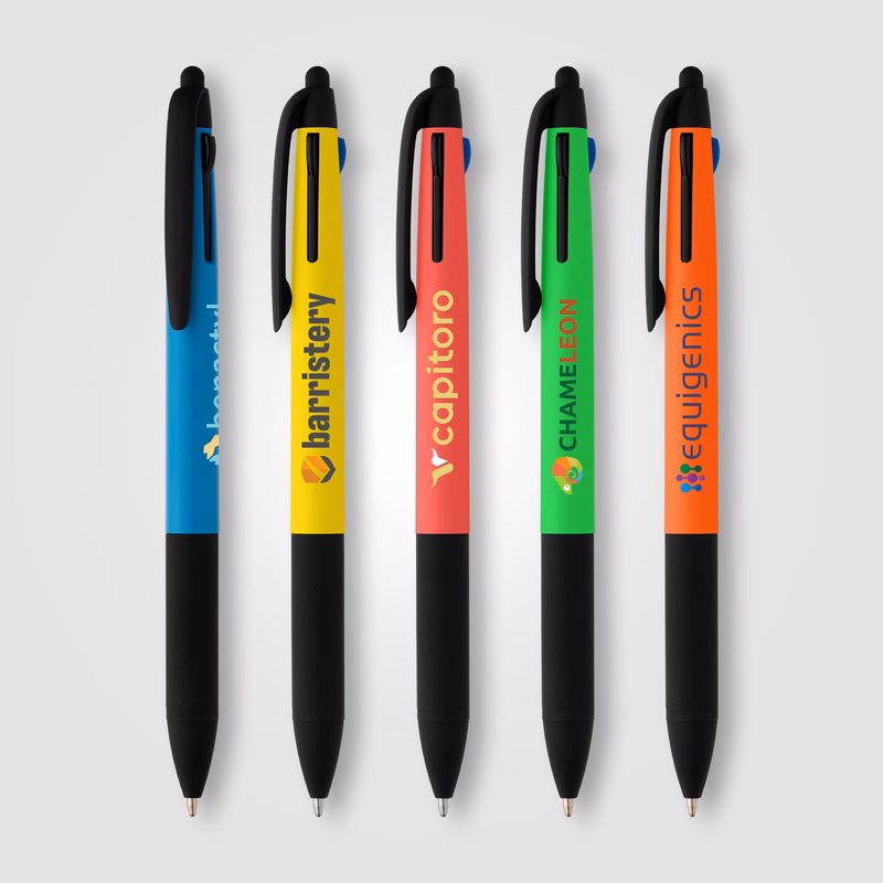 Malta Recycled Plastic 3-in-1 Stylus Neon Grip Multi-Ink Pen