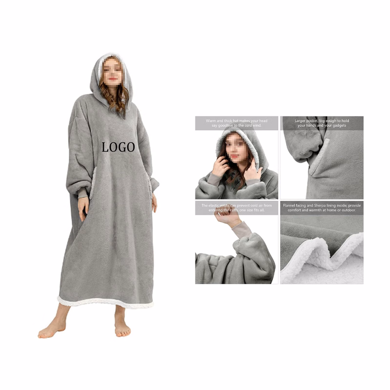 Wearable Hooded Solid Color Lazy Blanket