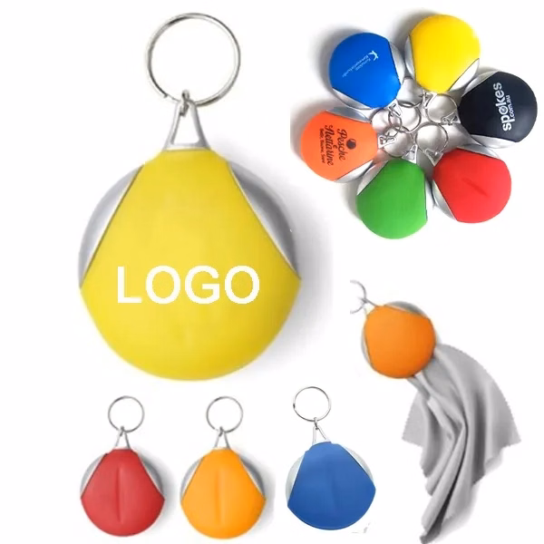 Rubber Key Chain with Microfiber Cleaning Cloth