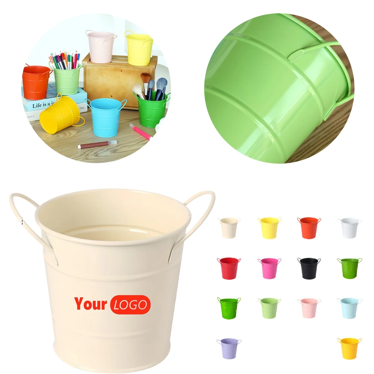 Bucket-shaped Double-handle Iron Pen Holder 1