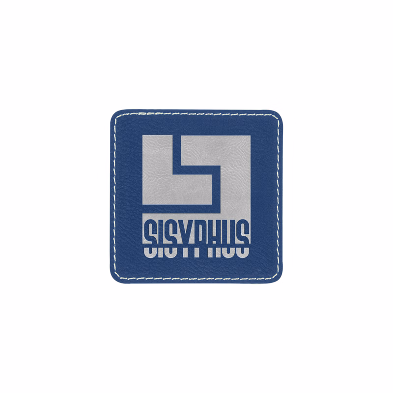 3" Blue/Silver Leatherette Square Patch with Adhesive