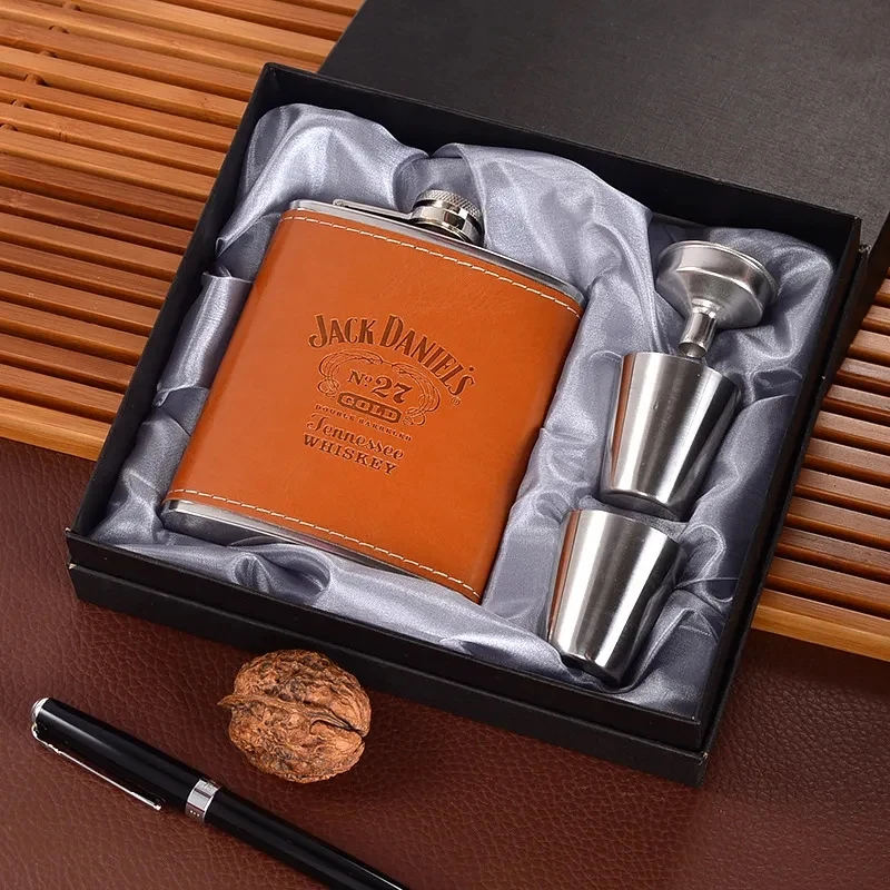 7oz Custom Stainless Steel Hip Flask 4 Pieces Gift Box Set 1