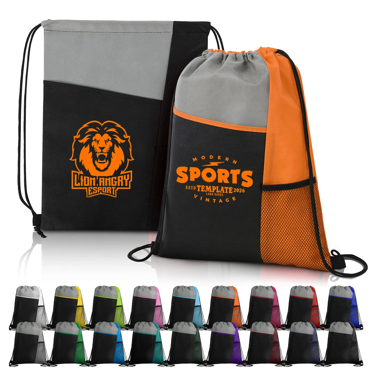 Tri Color Drawstring Backpack with Front Mesh Pocket 1