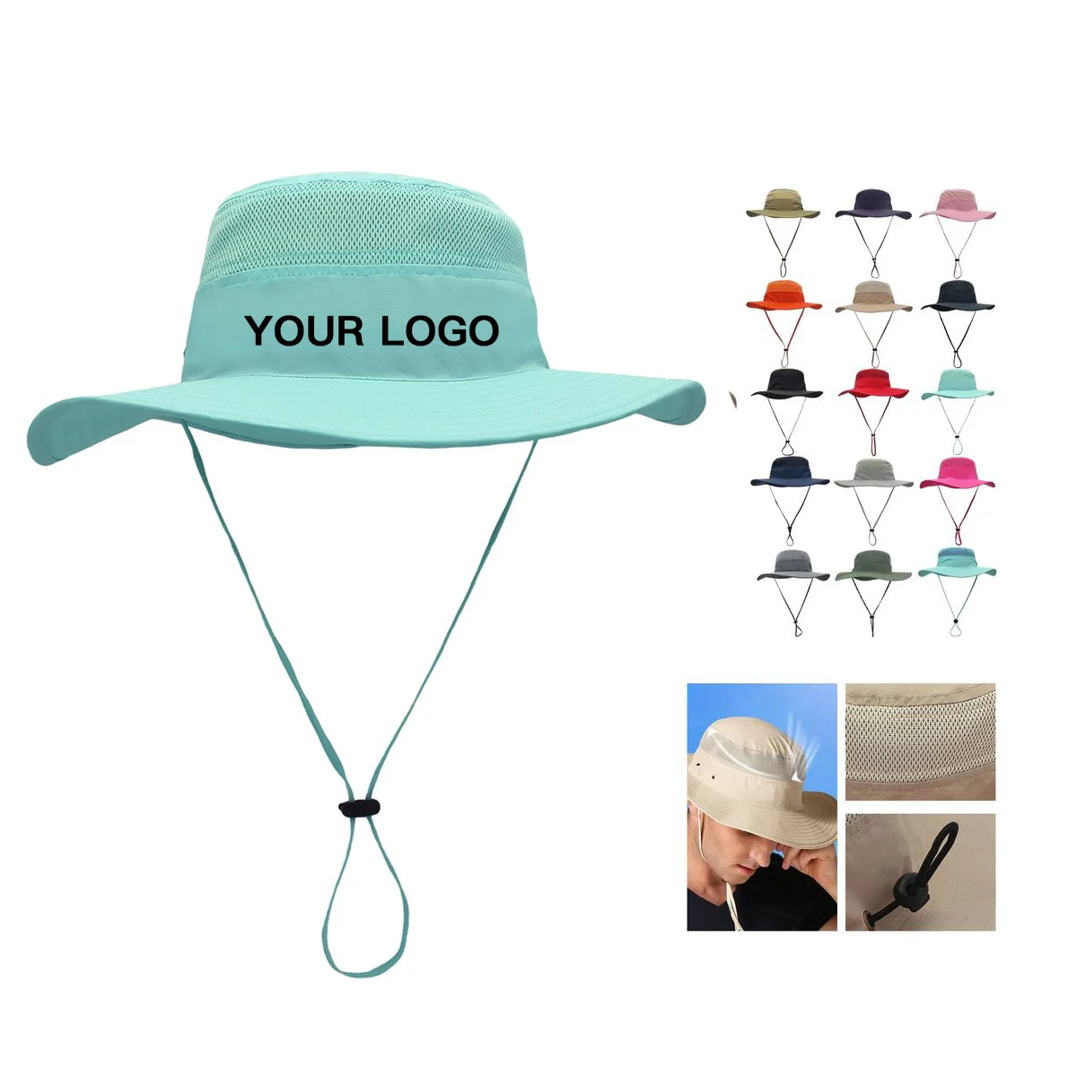 Breathable Nylon Bucket Hat with Drawstring Closure 1