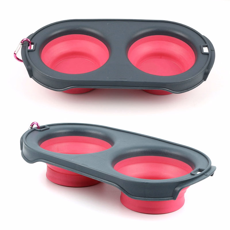 Collapsible Double Dog Bowls with Carabiner Clip