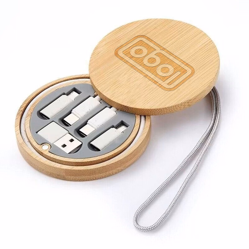 Round Bamboo Data Cable Storage Box