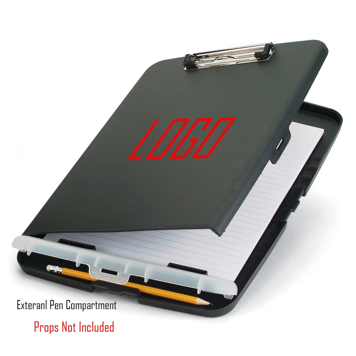 Clipboard, Slim Storage Box, w/Low Profile Clip and Separate External Storage Compartment for Pens 1