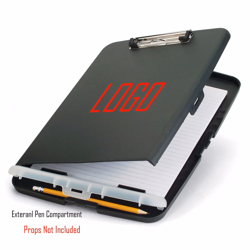 Clipboard, Slim Storage Box, w/Low Profile Clip and Separate External Storage Compartment for Pens