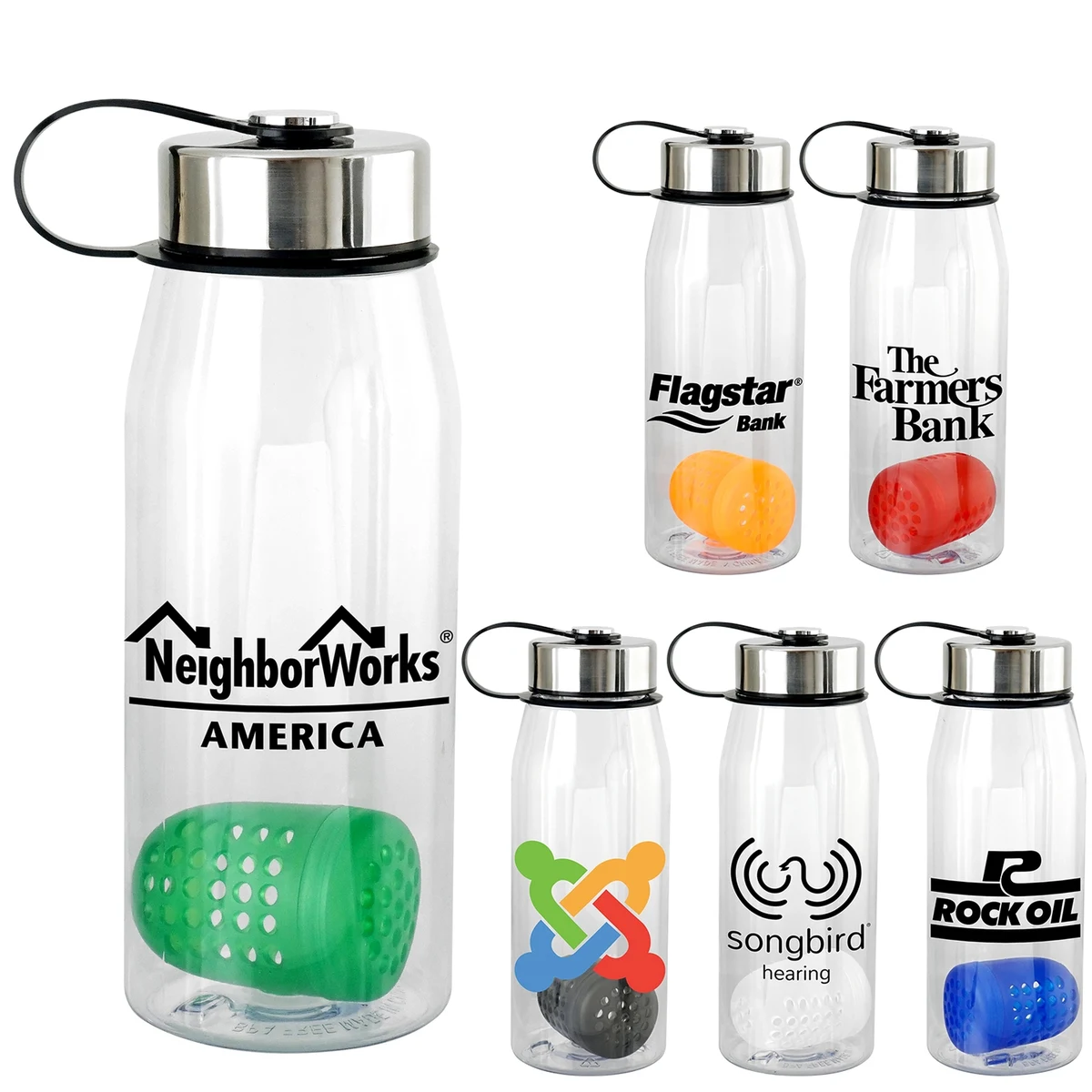 Metal Lanyard Lid 32 oz. Bottle with Floating Infuser, custom water bottle with logo imprint 1