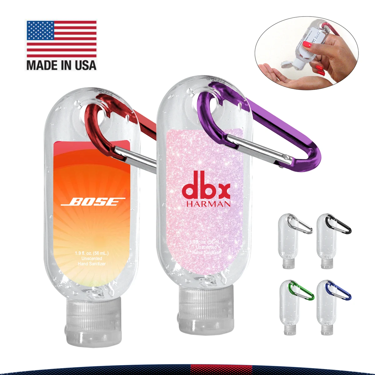 1.9 oz. Pabuk Clear Bottle Clear Sanitizer With Carabiner 1