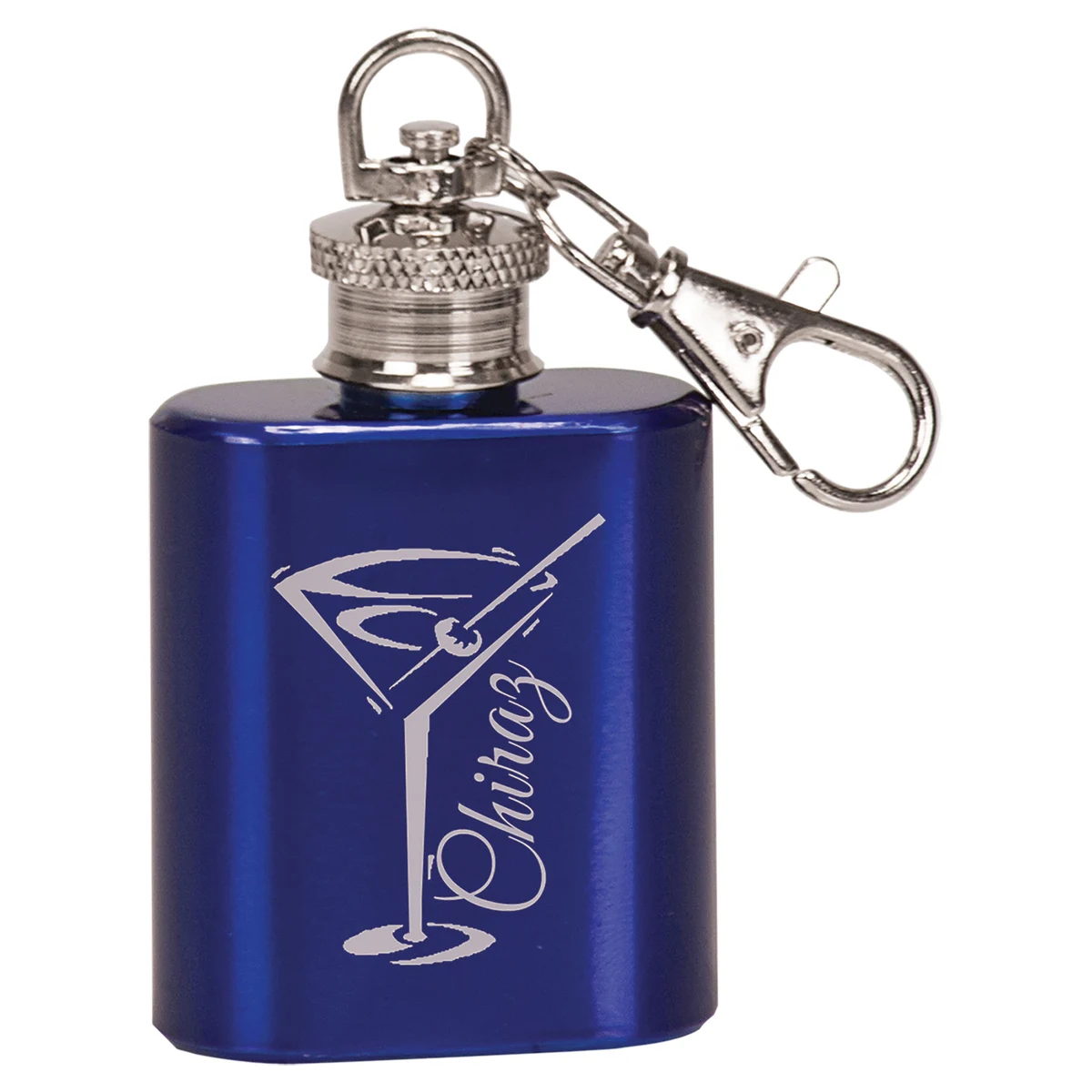 1oz Blue Stainless Steel Flask Keychain 1