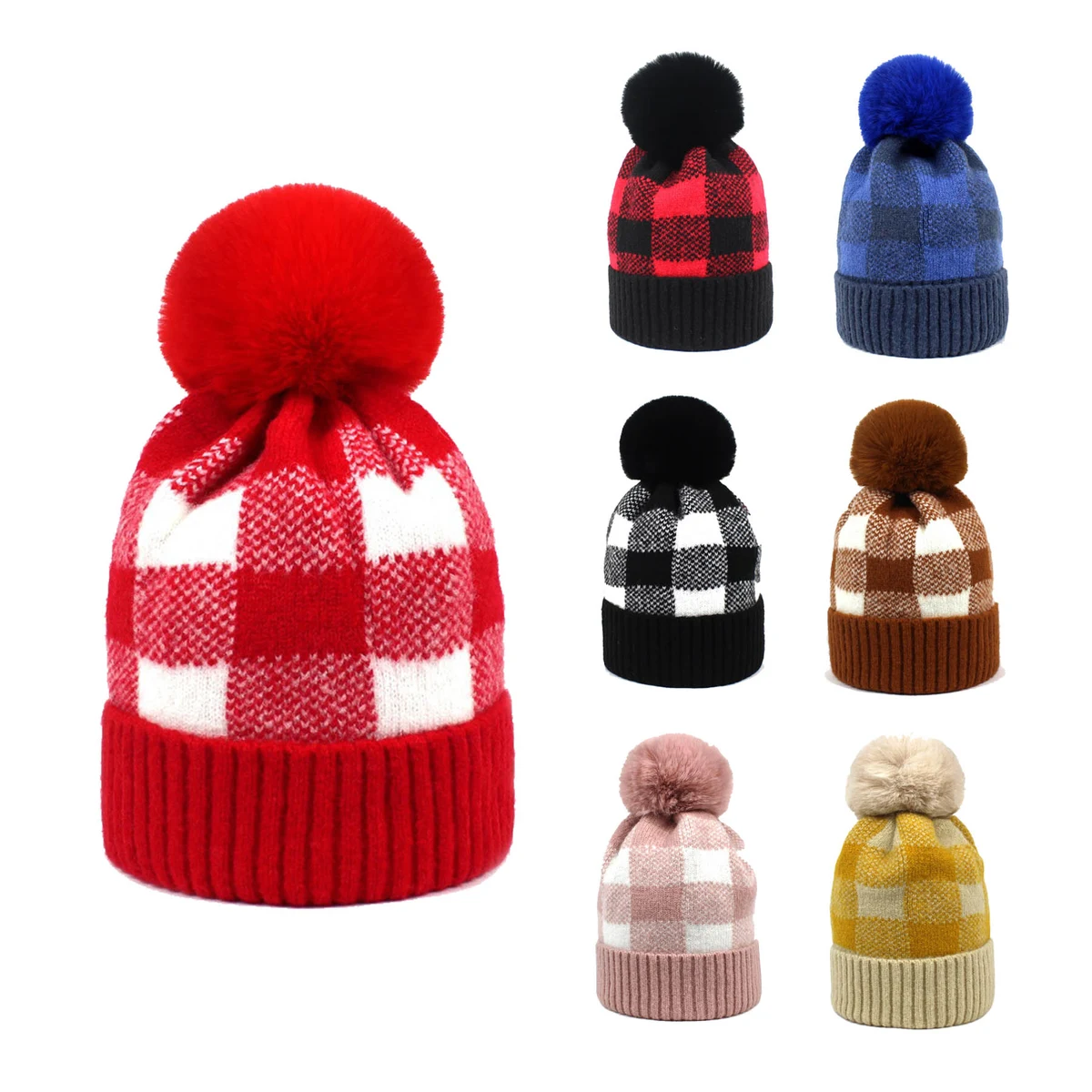 Knitted Cap with Fur Ball 1