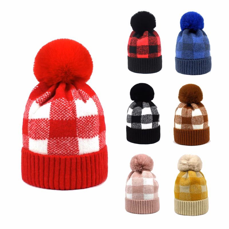 Knitted Cap with Fur Ball
