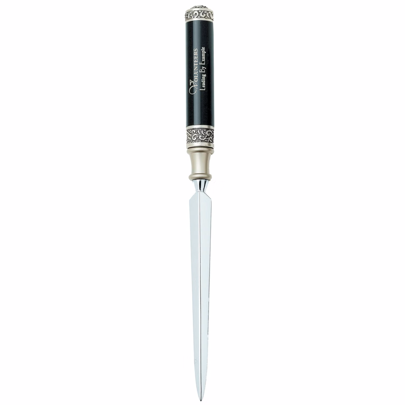 Intalica Letter Opener with Cast Metal Appointments and Black High Gloss Body