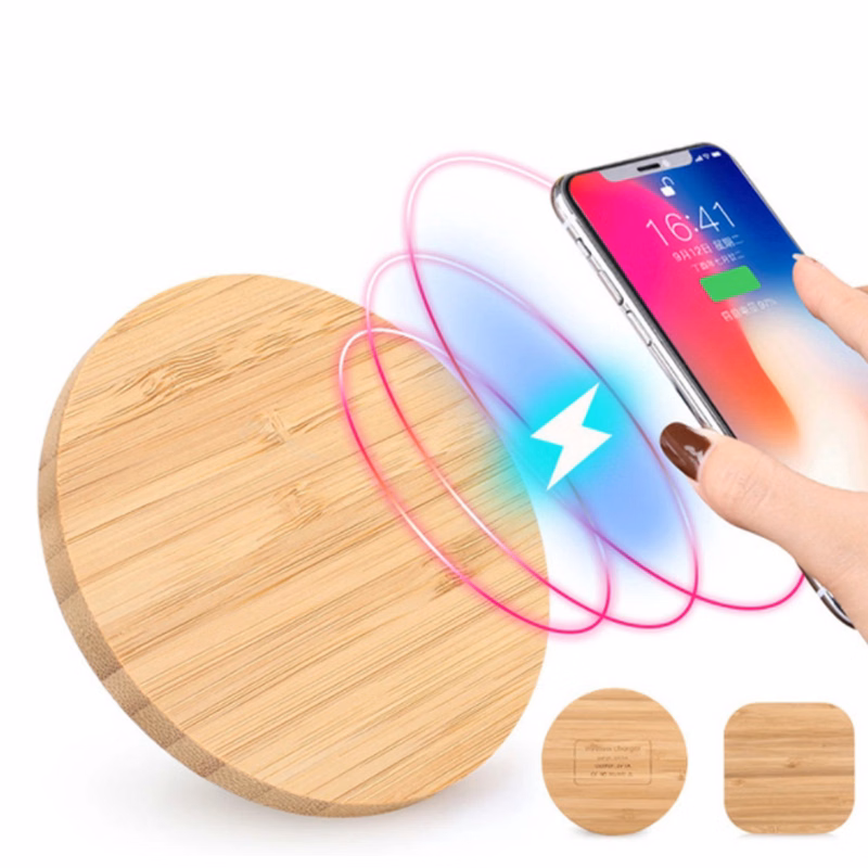 Round Bamboo 5W Wireless Charger with Dual USB Ports