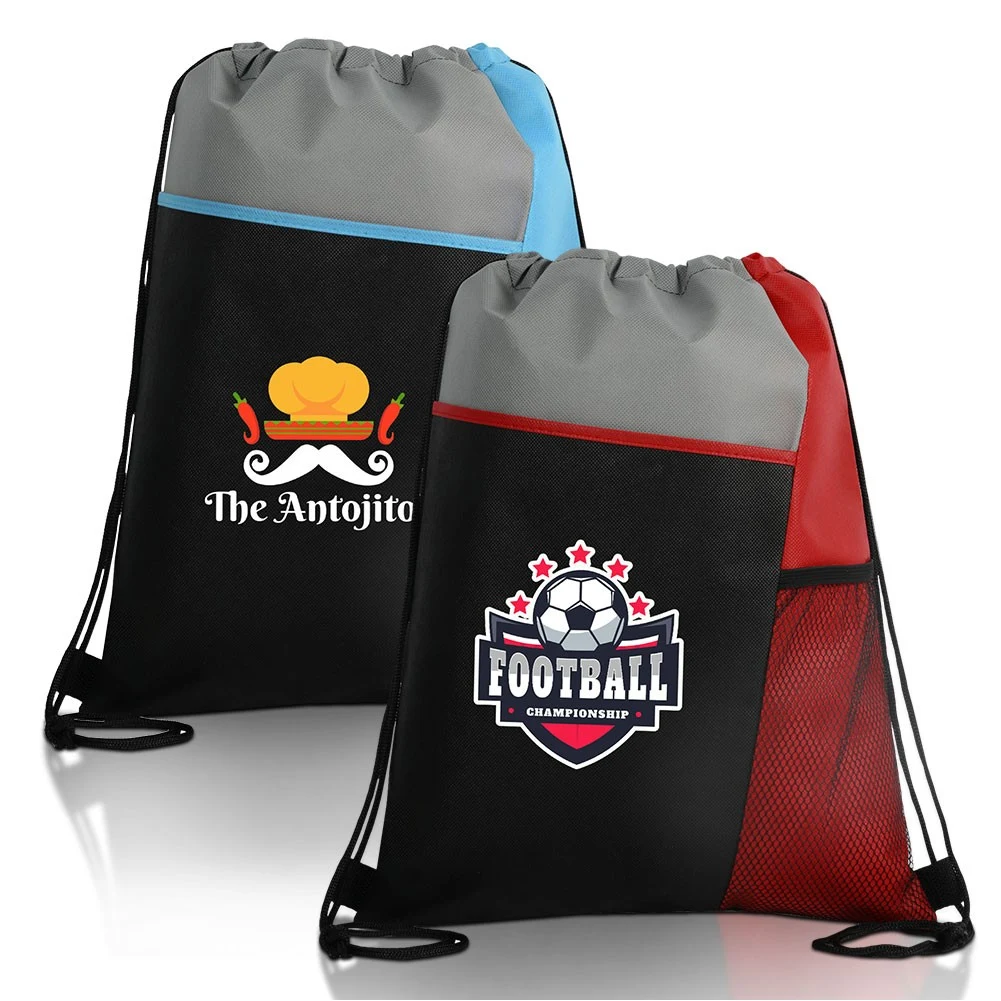 Tri Colored Drawstring Backpack With Mesh Pocket 1