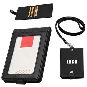 PU Lanyard 5 Pockets Folded PU Leather Card Holder 1