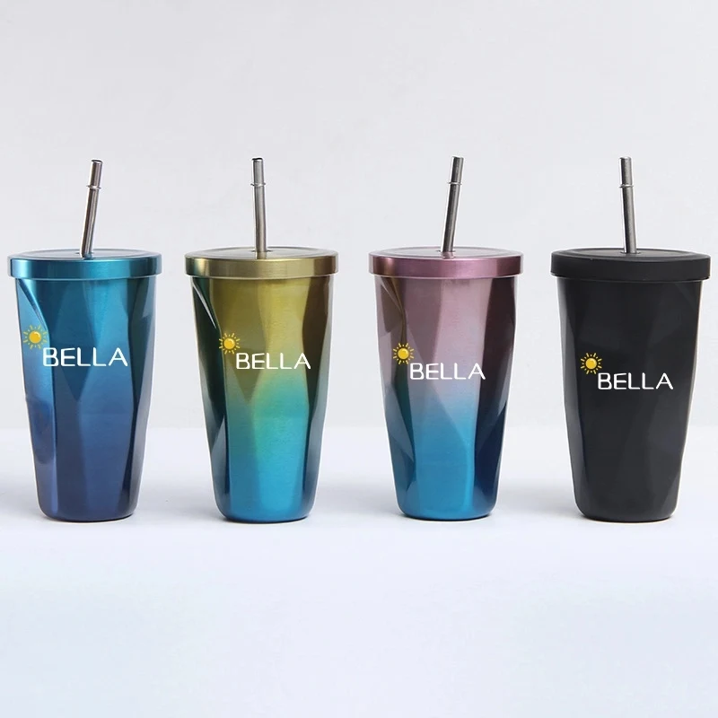 16 Oz Stainless Steel Gradient Diamond Shaped Vacuum Bottle 1
