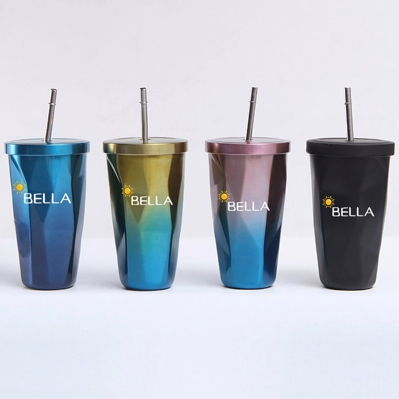16 Oz Stainless Steel Gradient Diamond Shaped Vacuum Bottle