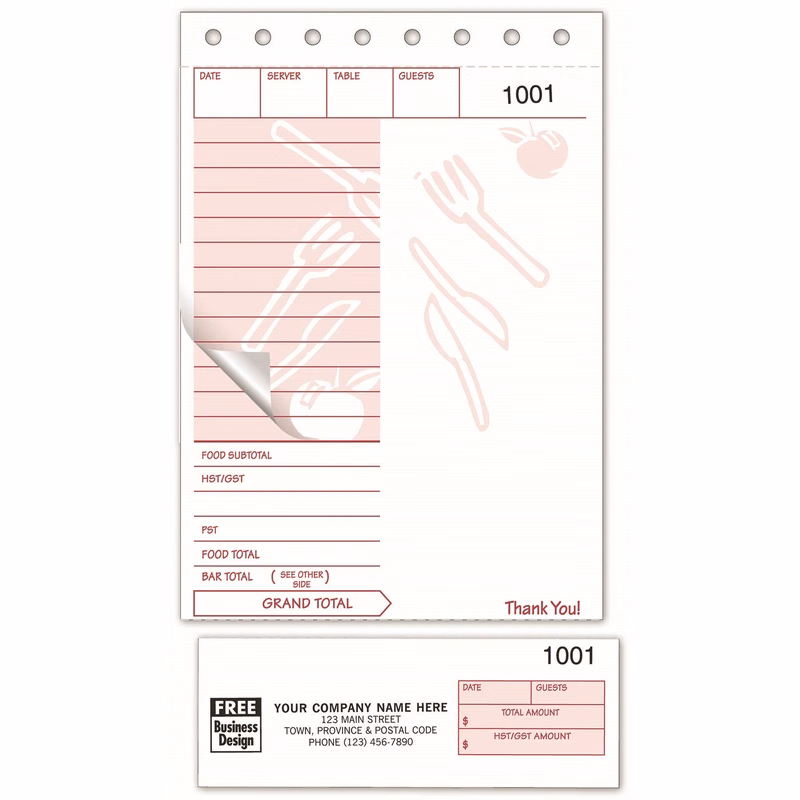 Restaurant Order Form & Guest Check - Tableware