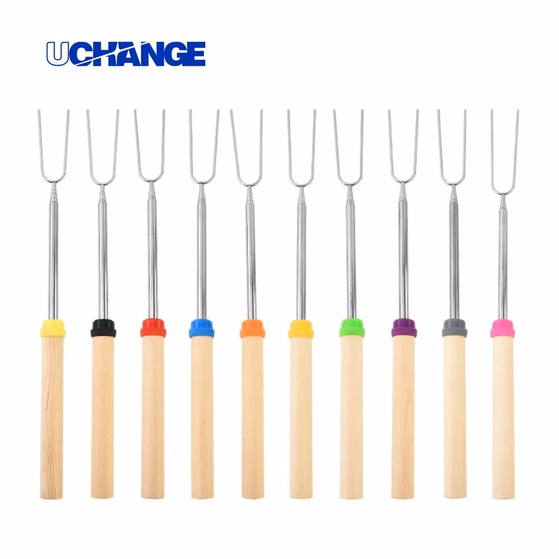 5 Extendable Wood BBQ Skewers Marshmallow Roasting Sticks
