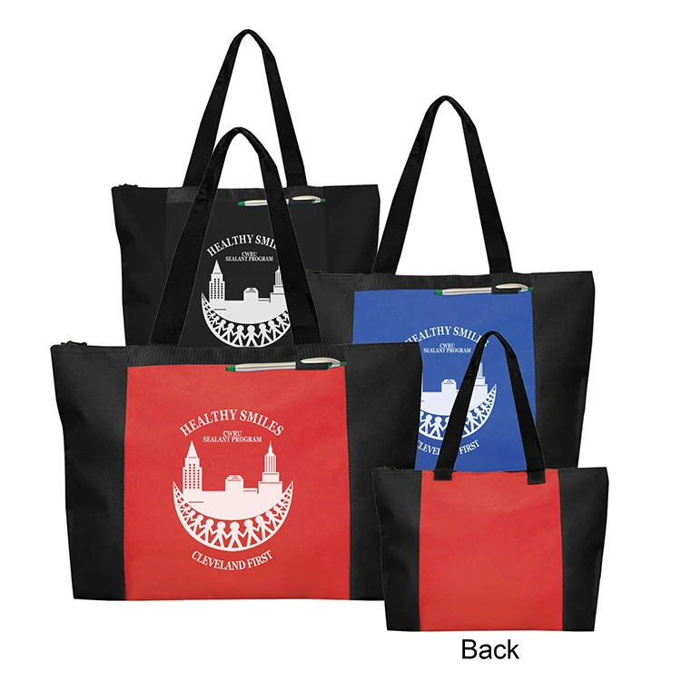 Durable 600D polyester daily zipper tote with heavy Backing. 1