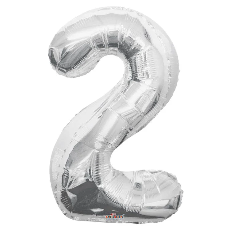 Mylar Number 2 Balloons - Silver 34" 1