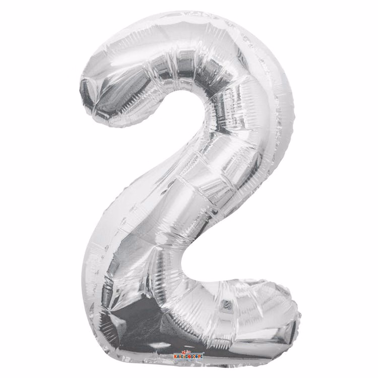 Mylar Number 2 Balloons - Silver 34"