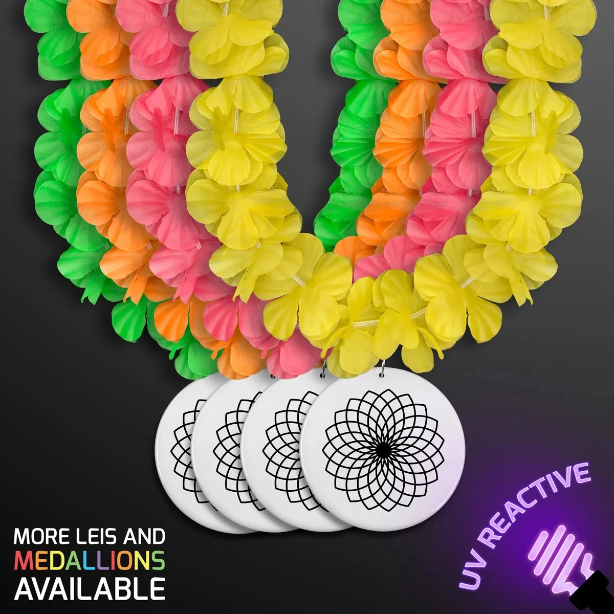 Neon Assorted Hawaiian Leis with Medallion (Non-Light Up) 1