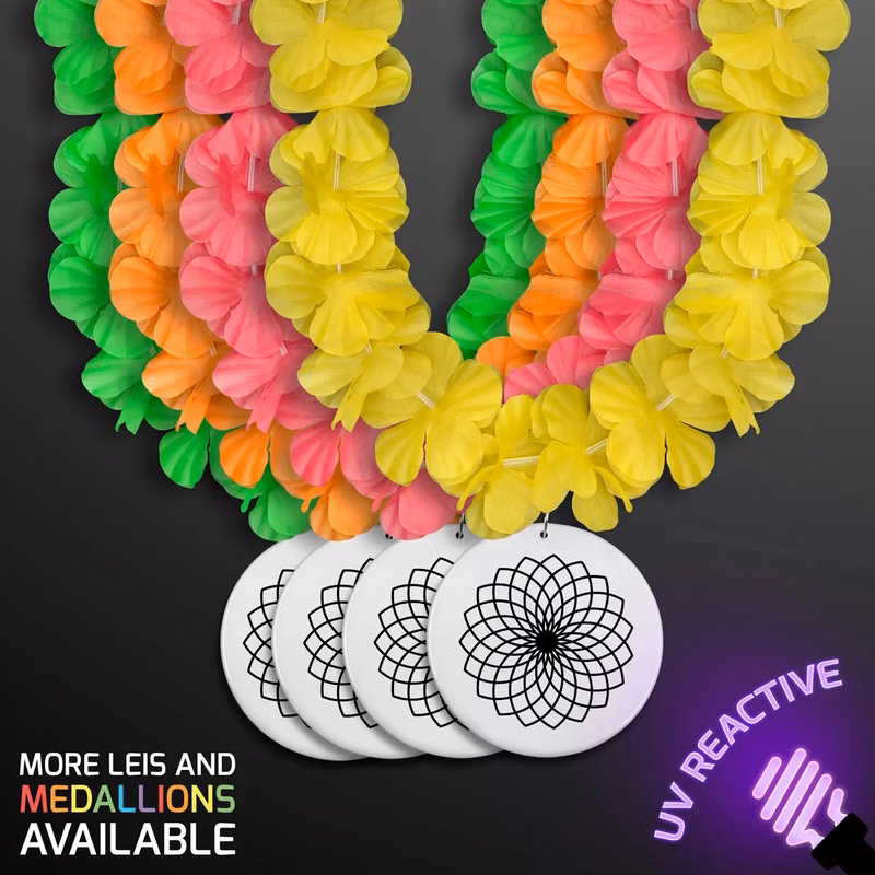 Neon Assorted Hawaiian Leis with Medallion (Non-Light Up)