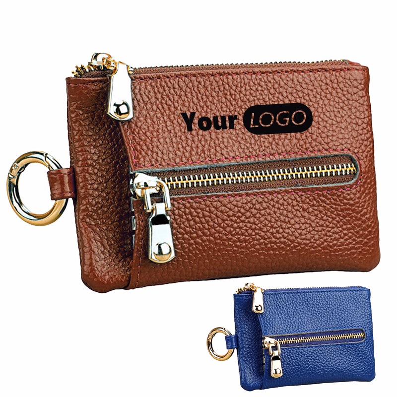 Leather Compact Zip Wallet With Keyring