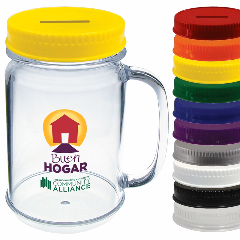 16oz Plastic Mason Jar Bank with Handle