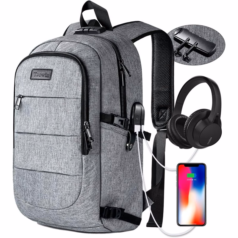 Unisex Laptop Backpack with USB Charging and Lock, Water Resistant