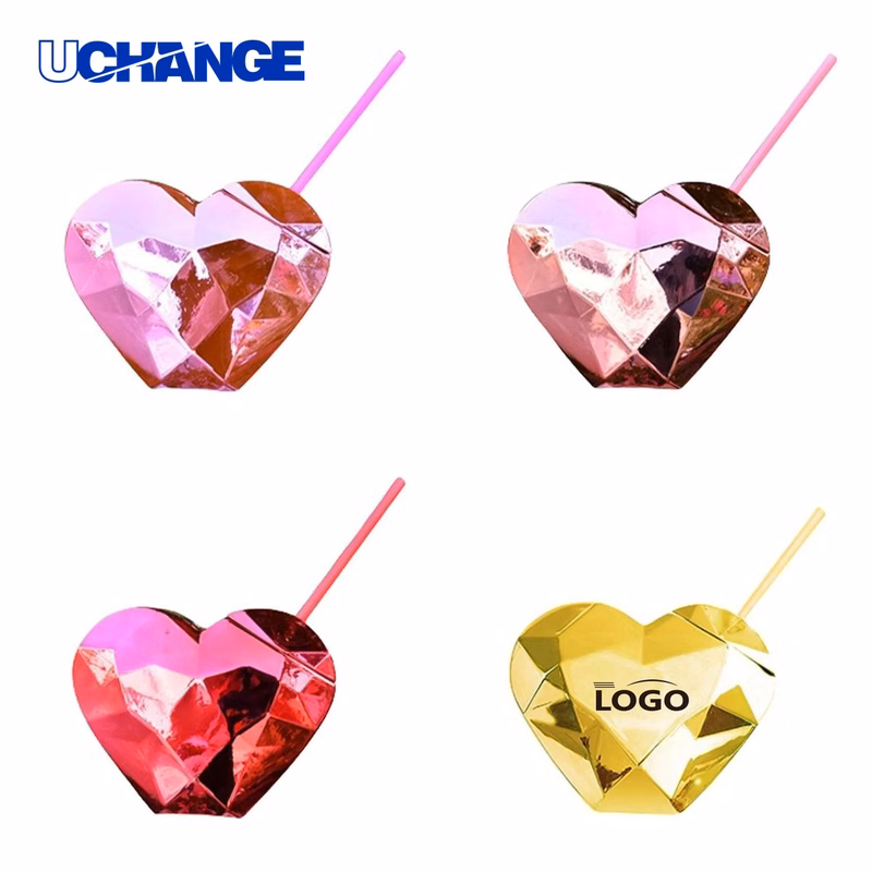 Heart Shaped Drinking Cup Container with Straw