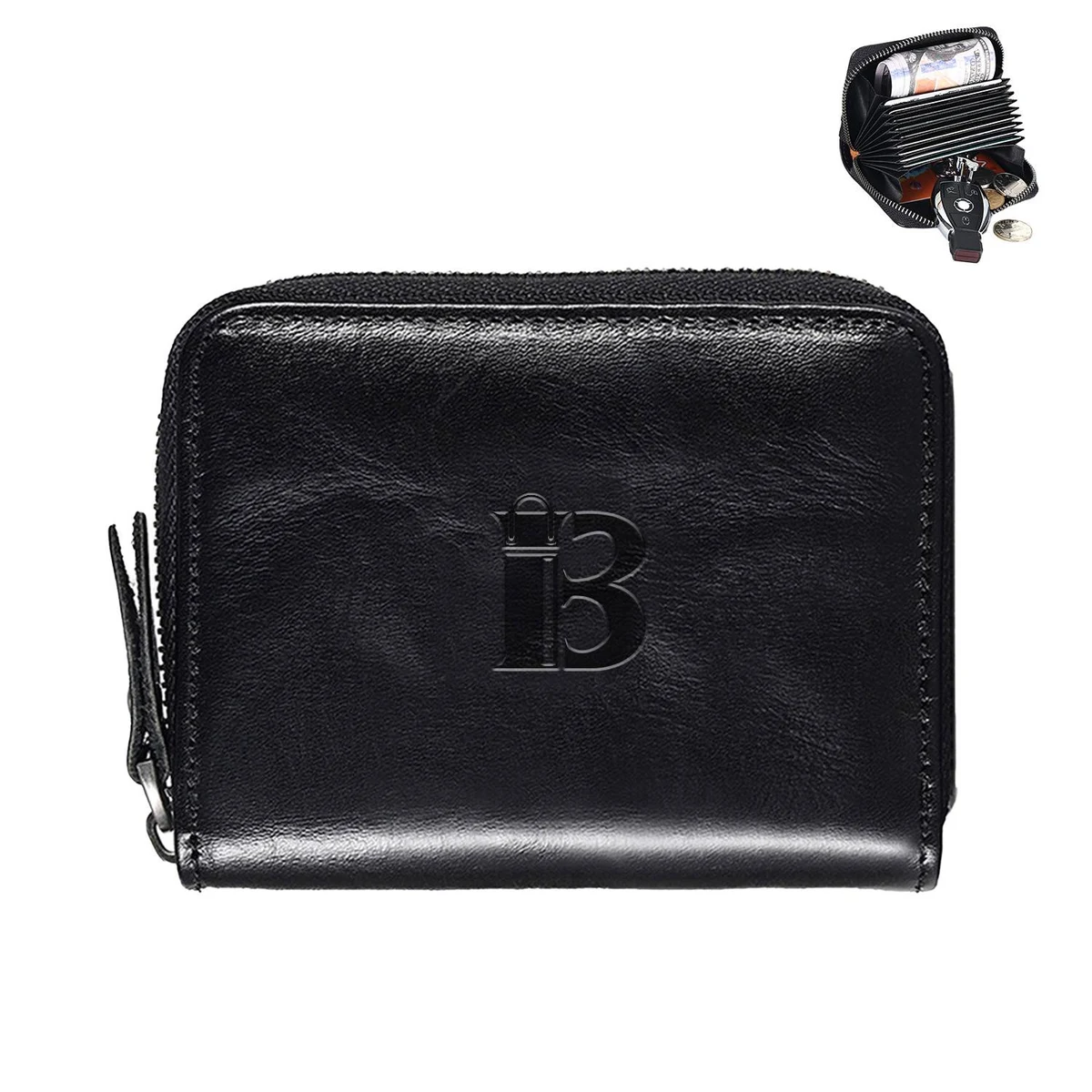 Genuine Leather Multi Card Organizer Wallet with Zipper 1