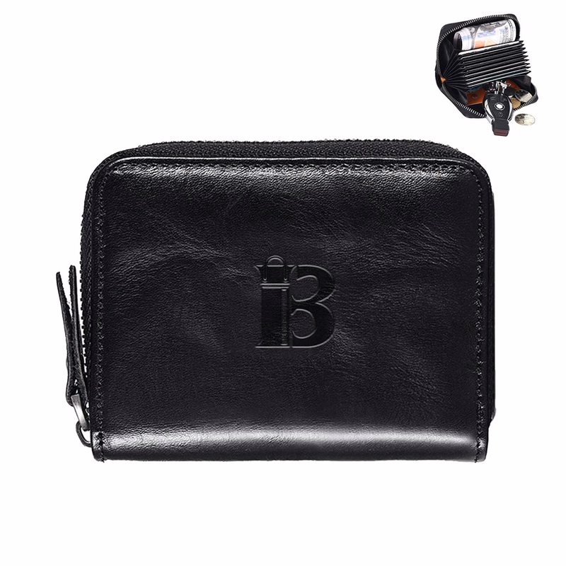 Genuine Leather Multi Card Organizer Wallet with Zipper