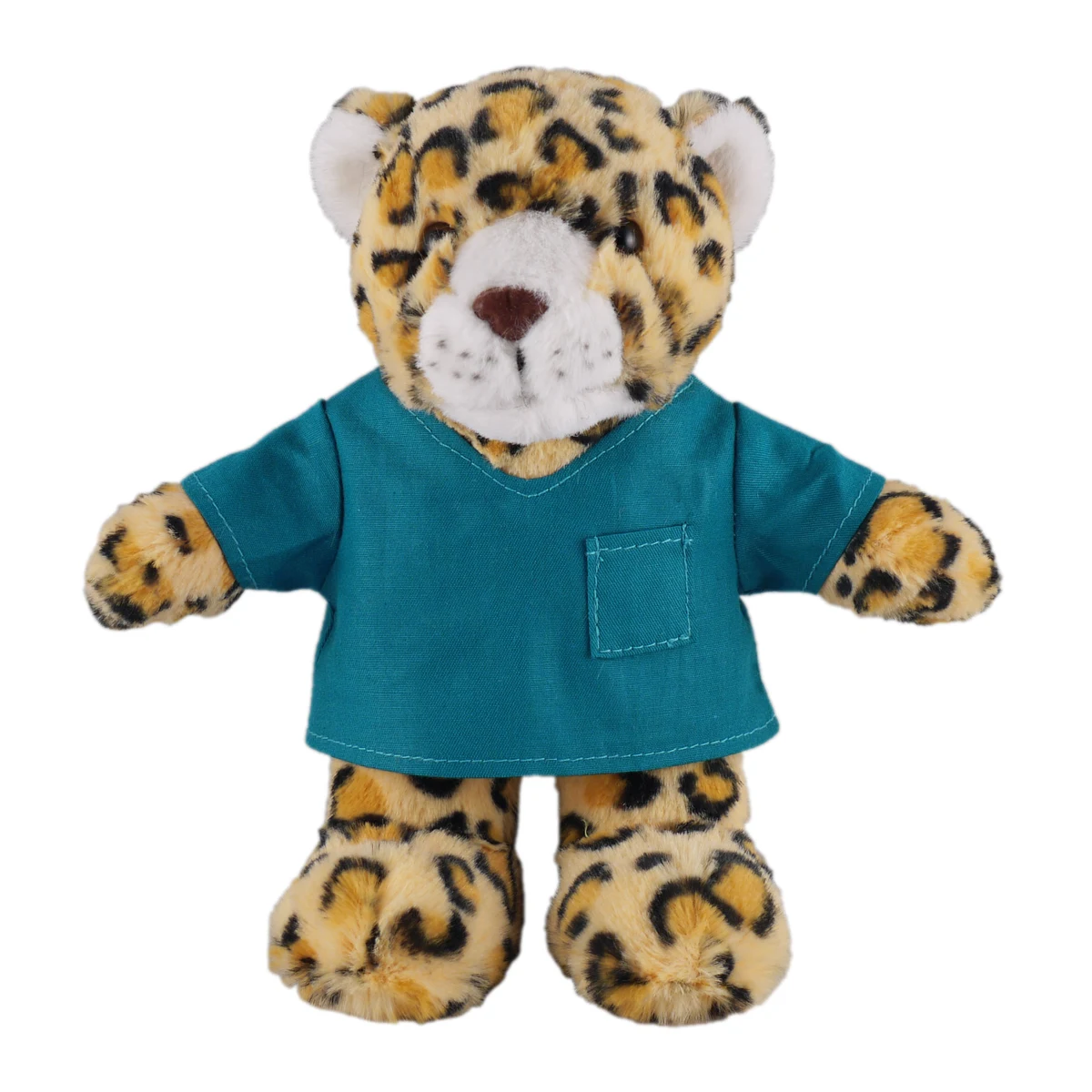 Soft Plush Stuffed Leopard in scrub shirt 1